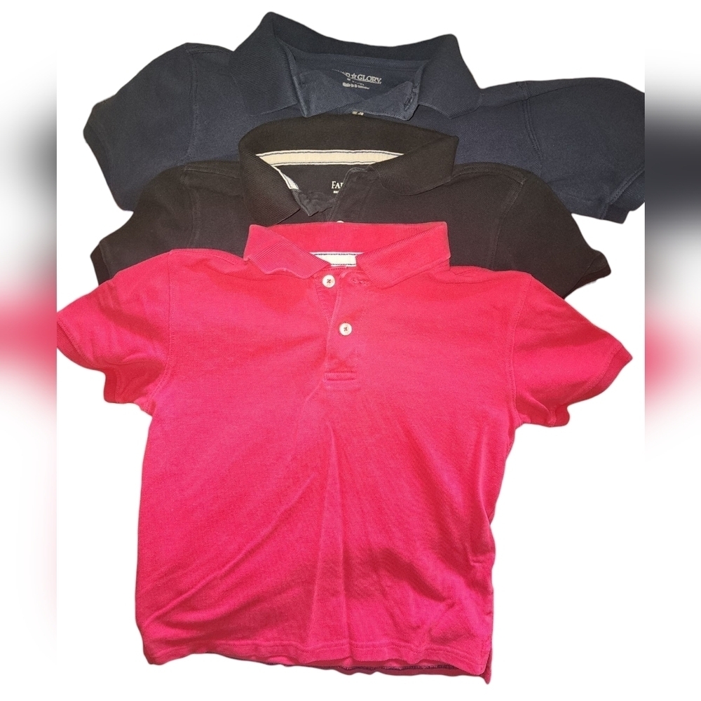 Boys Faded Glory Polo Bundle Size Small (6-7) Red, Black, And Navy . 3 Polos